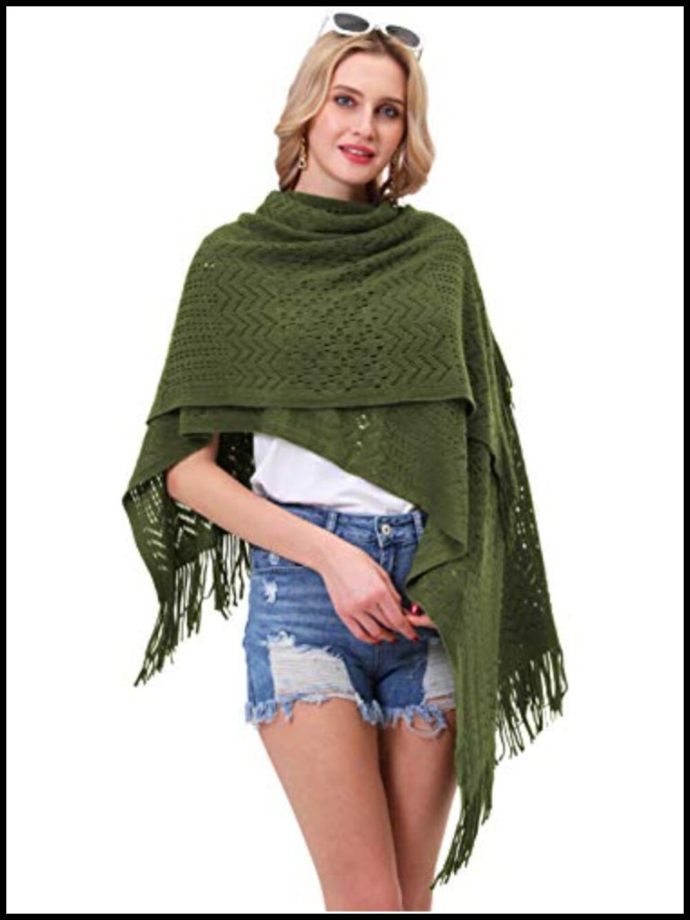 Knit Shawl Wrap Fringe Poncho Cardigan Cape for Women Soft Acrylic Plus Size